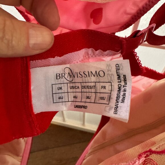 Bravissimo Pink and Red Bra 40J and Thong 2XL Set - Picture 3 of 3